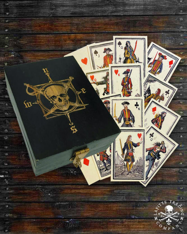 Pirate Cards & Compass Skull Wood Box